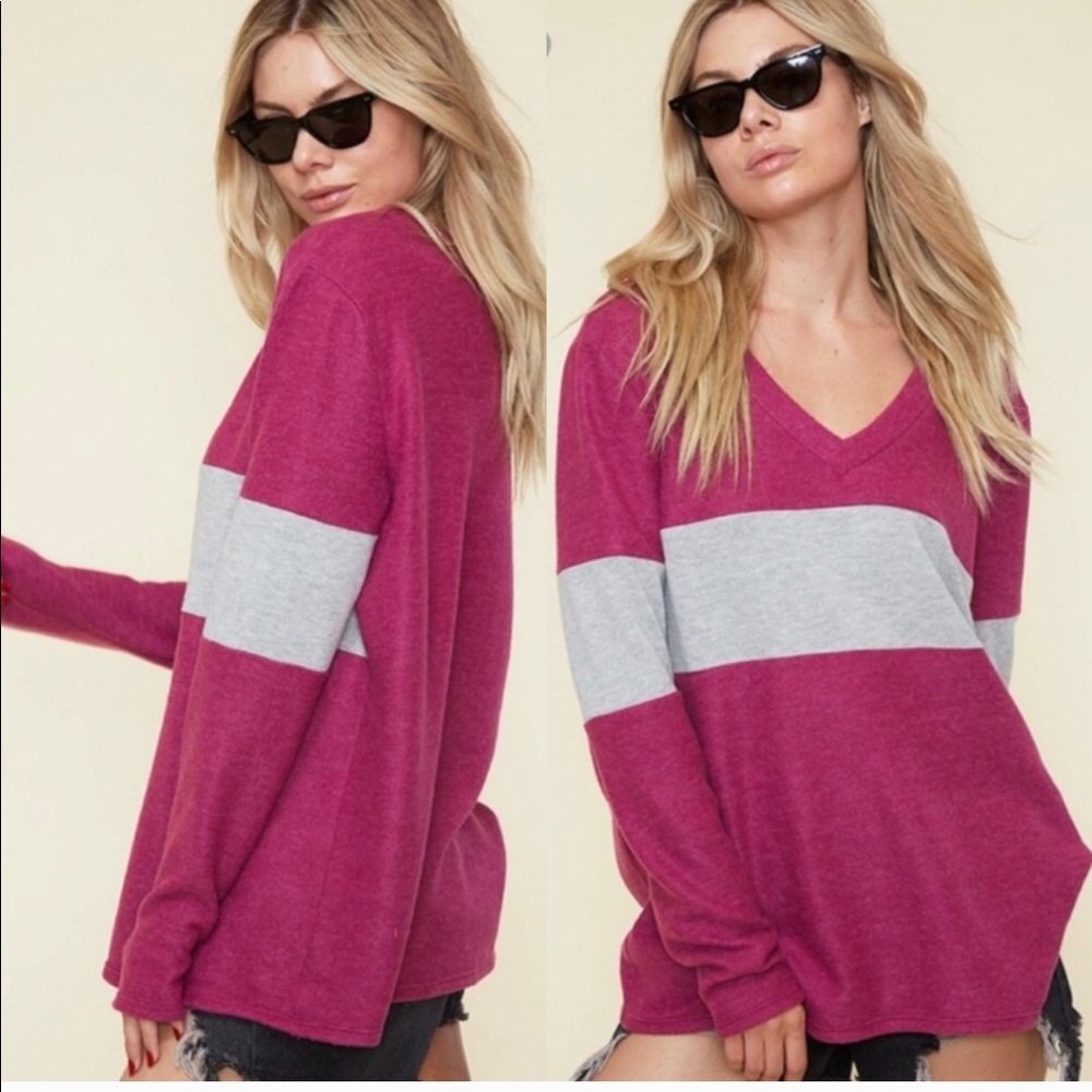 Brushed Knit Color Block Top
